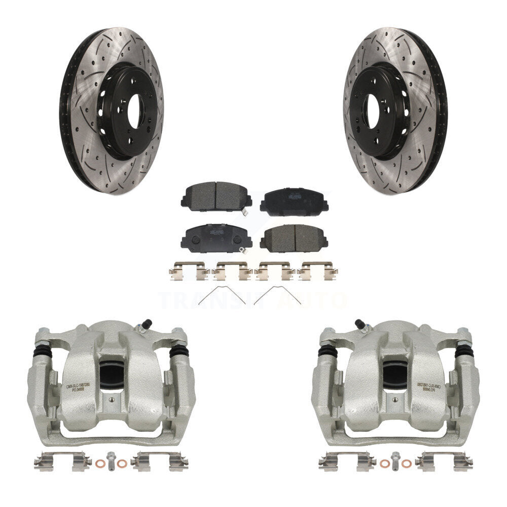 Front Disc Brake Coated Caliper Drill Slot Rotor Ceramic Pad Kit For 2016-2018 Acura RDX KCD-100190T