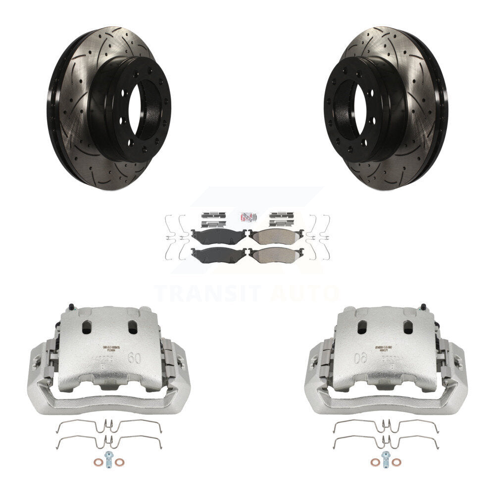 Front Brake Caliper Drill Slotted Rotors Semi-Metallic Pad Kit For Ford F-450 Super Duty KCD-100191N