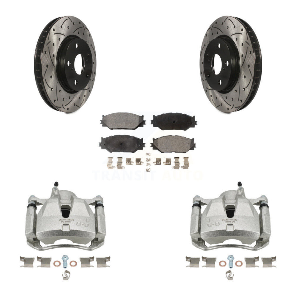 Front Disc Brake Coated Caliper Drilled Slotted Rotors & Ceramic Pad Kit For Lexus IS250 KCD-100191T