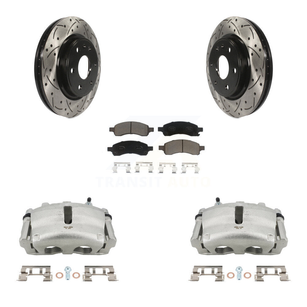 Front Brake Caliper Drill Slot Rotor Ceramic Pad Kit For GMC Acadia Buick Enclave Saturn KCD-100192C