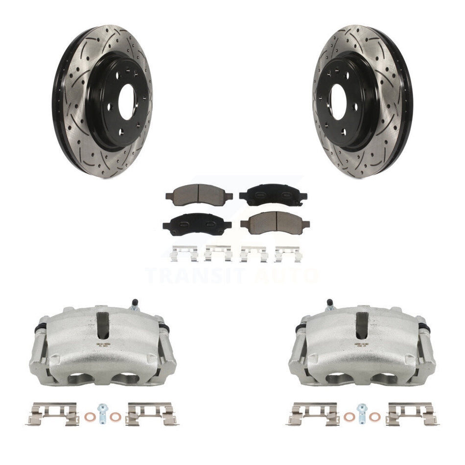 Front Brake Caliper Drill Slot Rotor Ceramic Pad Kit For GMC Acadia Buick Enclave Saturn KCD-100192C