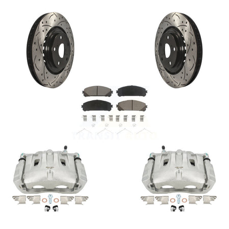 Front Disc Brake Coated Caliper Drilled Slotted Rotors And Ceramic Pads Kit For Toyota Highlander Sienna Lexus RX350 KCD-100193C by Transit Auto