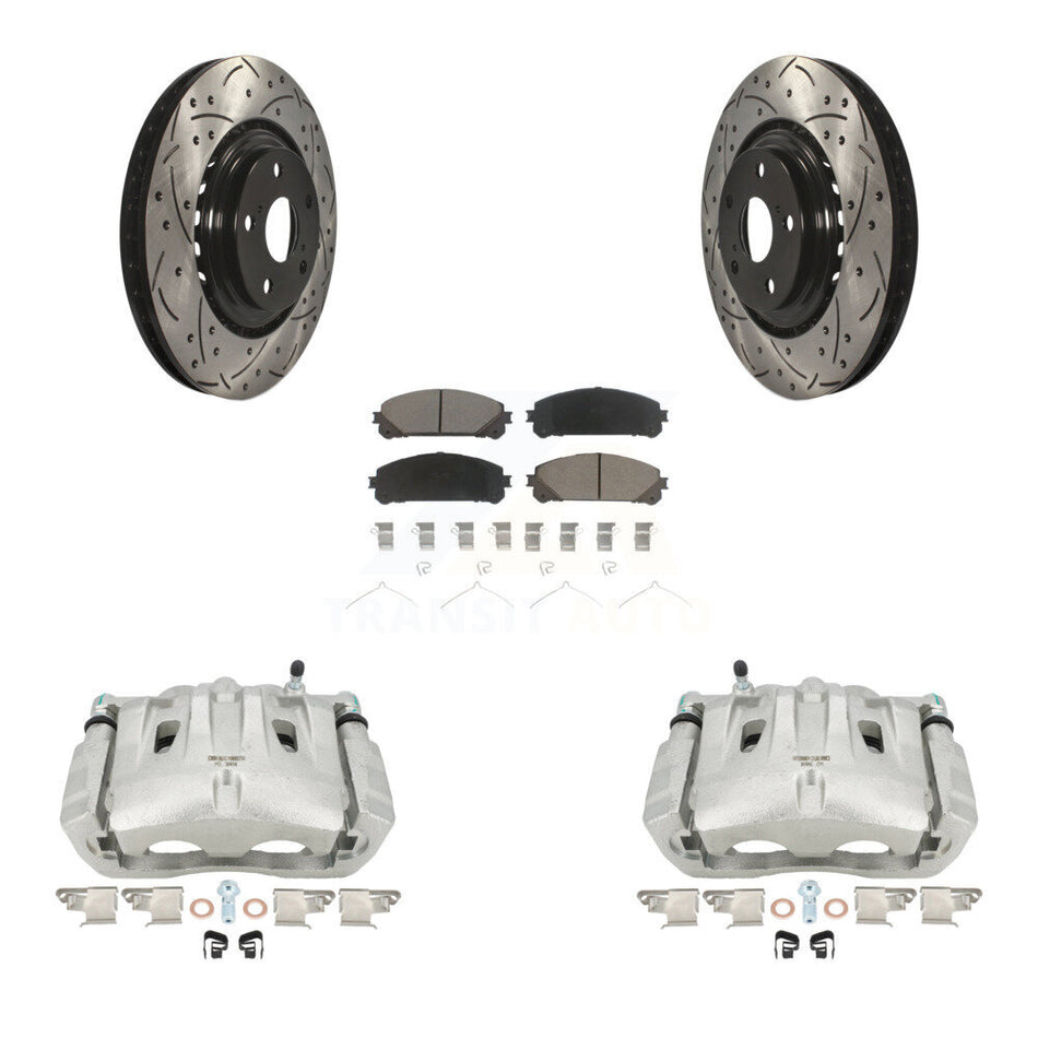 Front Disc Brake Coated Caliper Drilled Slotted Rotors And Ceramic Pads Kit For Toyota Highlander Sienna Lexus RX350 KCD-100193C
