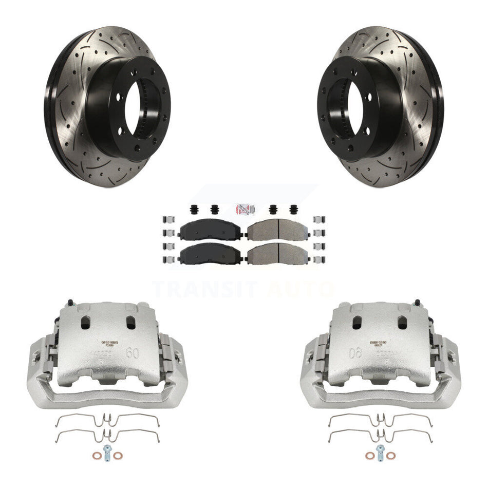 Front Brake Caliper Drill Slotted Rotors Semi-Metallic Pad Kit For Ford F-450 Super Duty KCD-100193N