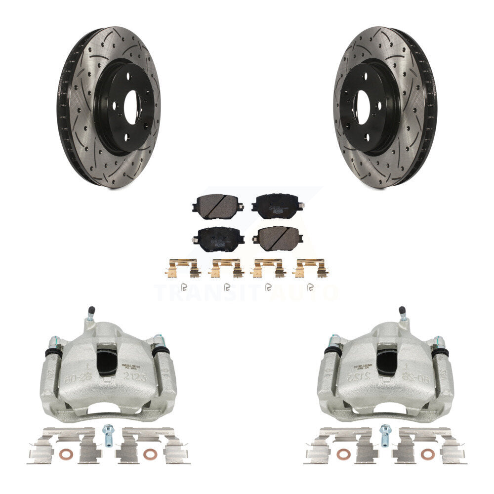 Front Disc Brake Coated Caliper Drilled Slotted Rotors & Ceramic Pad Kit For Lexus IS250 KCD-100193T