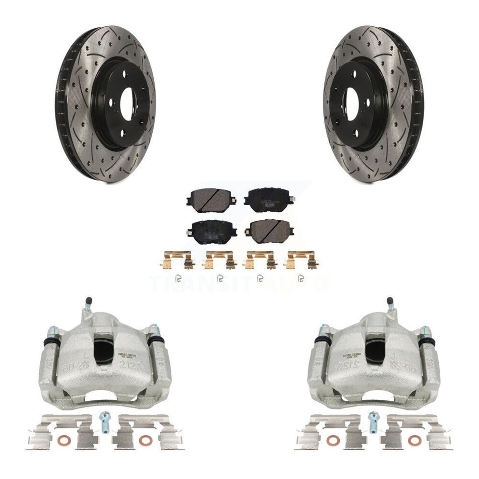 Front Disc Brake Coated Caliper Drilled Slotted Rotors & Ceramic Pad Kit For Lexus IS250 KCD-100193T