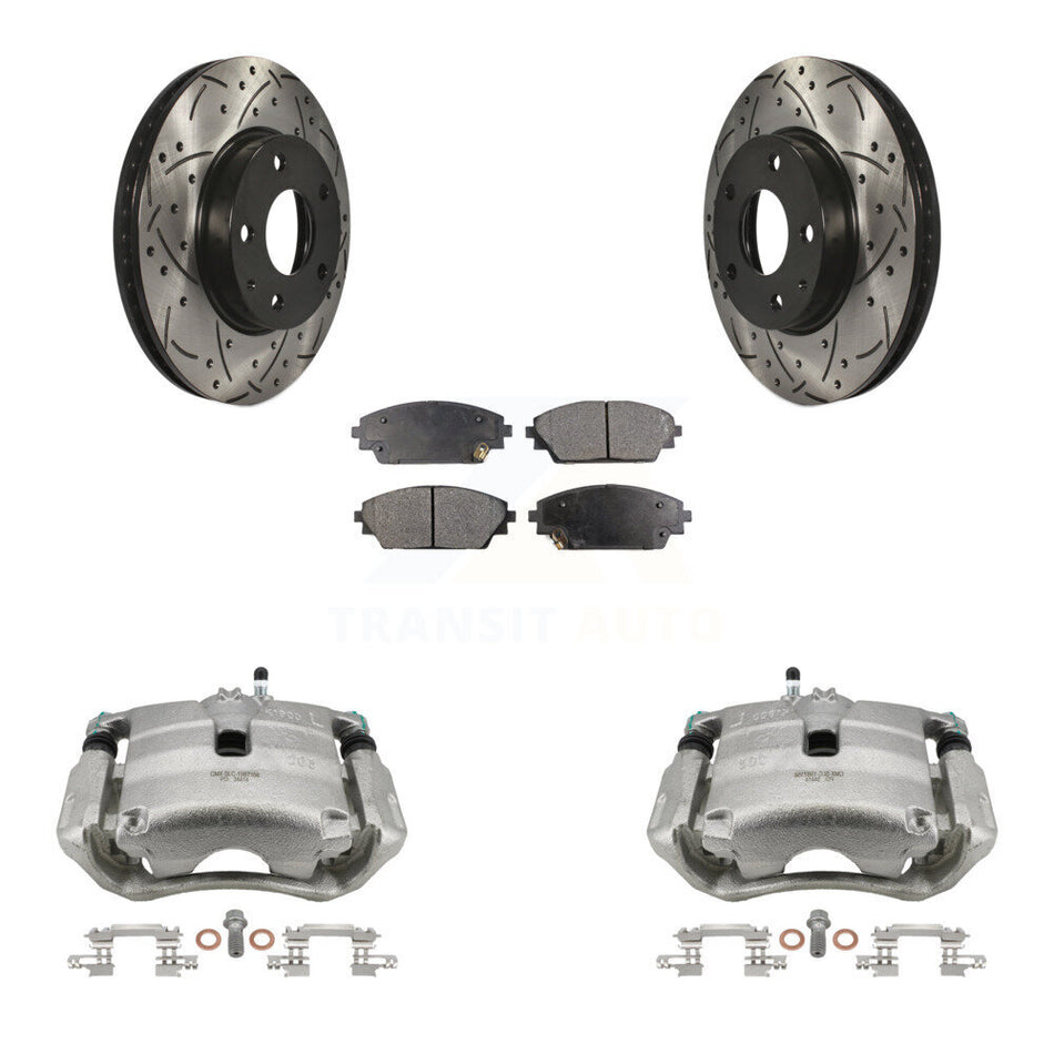 Front Disc Brake Coated Caliper Drilled Slotted Rotors And Semi-Metallic Pads Kit For 2016-2018 Mazda CX-3 FWD KCD-100194P