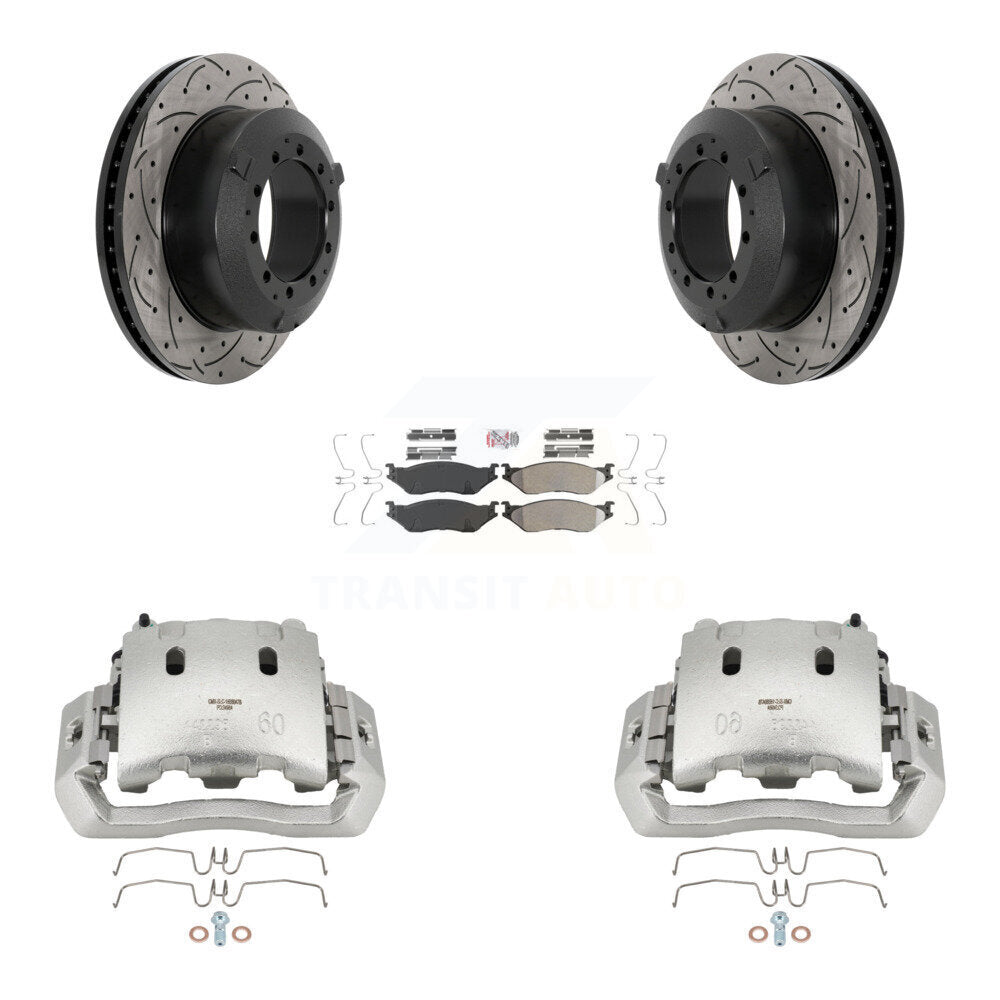 Front Brake Caliper Drilled Slot Rotor Semi-Metallic Pad Kit For International TerraStar KCD-100195N