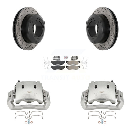 Front Brake Caliper Drilled Slot Rotor Semi-Metallic Pad Kit For International TerraStar KCD-100195N