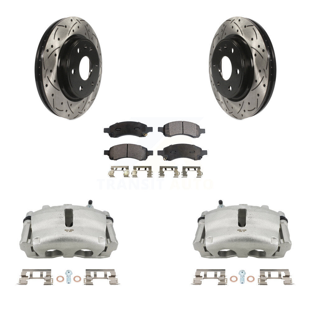 Front Brake Caliper Drill Slot Rotors Semi-Metallic Pad Kit For GMC Acadia Buick Enclave KCD-100195P