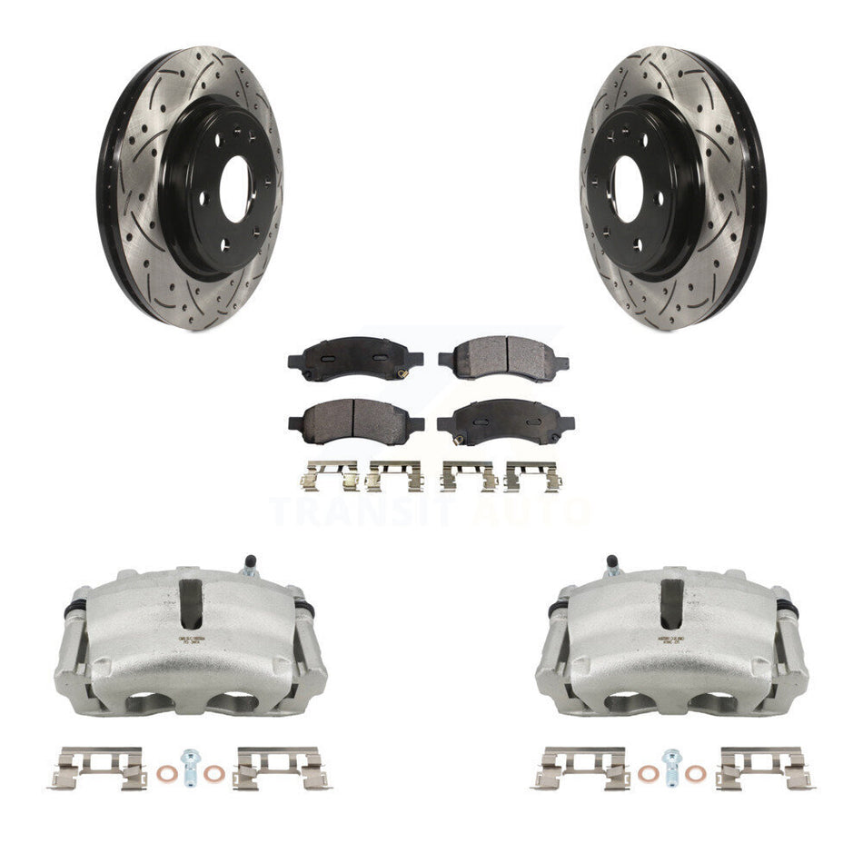 Front Brake Caliper Drill Slot Rotors Semi-Metallic Pad Kit For GMC Acadia Buick Enclave KCD-100195P