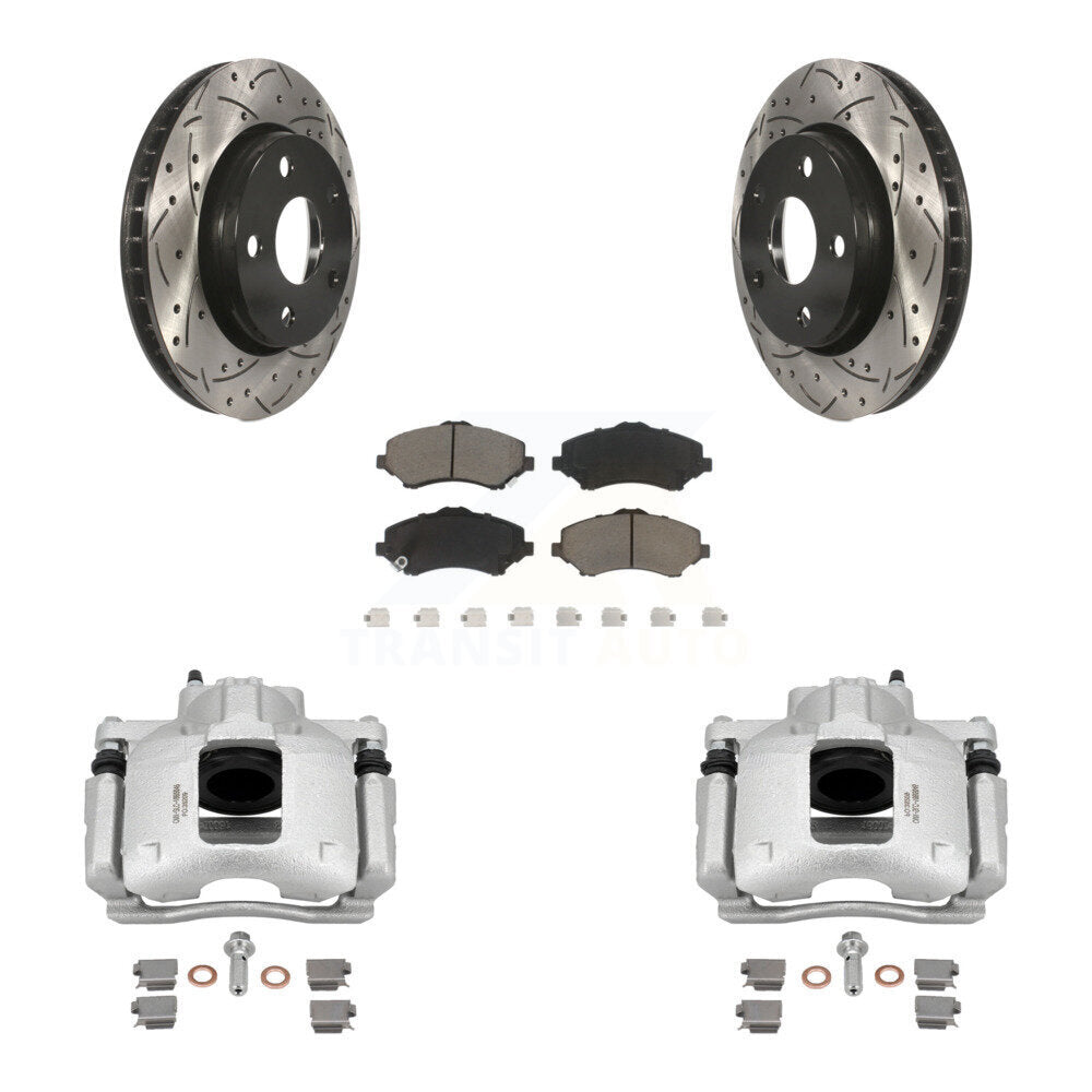 Front Disc Brake Coated Caliper Drilled Slotted Rotors Ceramic Pad Kit For Jeep Wrangler KCD-100196C