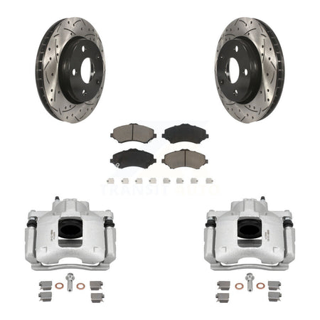 Front Disc Brake Coated Caliper Drilled Slotted Rotors Ceramic Pad Kit For Jeep Wrangler KCD-100196C