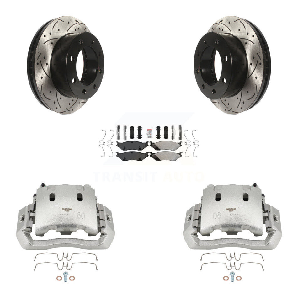 Front Brake Caliper Drill Slotted Rotors Semi-Metallic Pad Kit For Ford F-450 Super Duty KCD-100196N