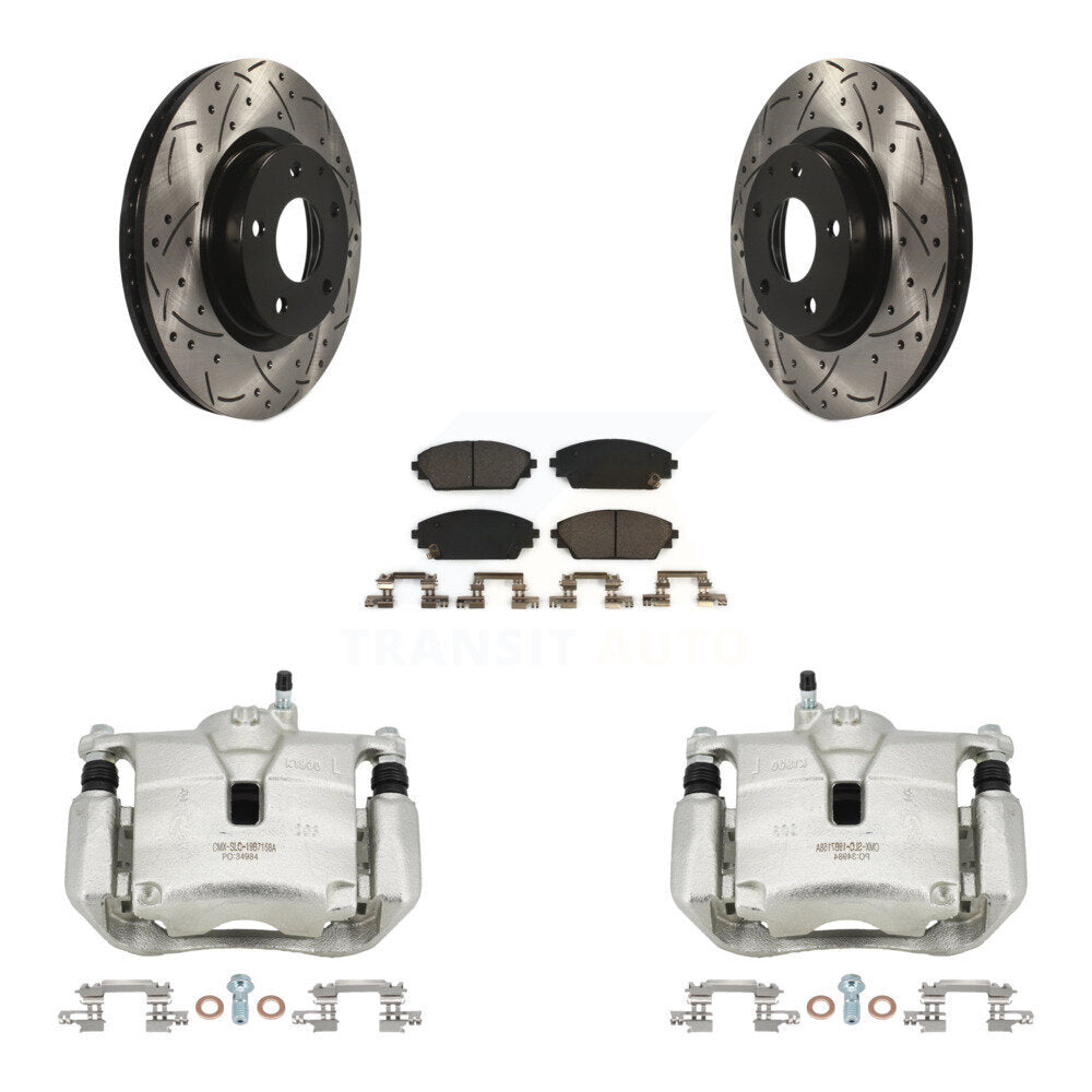 Front Brake Coated Caliper Drill Slot Rotor Ceramic Pad Kit For 2016-2018 Mazda CX-3 AWD KCD-100196T