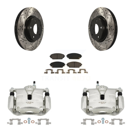 Front Brake Coated Caliper Drill Slot Rotor Ceramic Pad Kit For 2016-2018 Mazda CX-3 AWD KCD-100196T