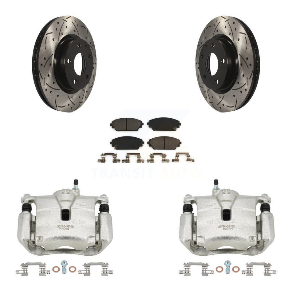 Front Brake Coated Caliper Drill Slot Rotor Ceramic Pad Kit For 2016-2018 Mazda CX-3 AWD KCD-100196T