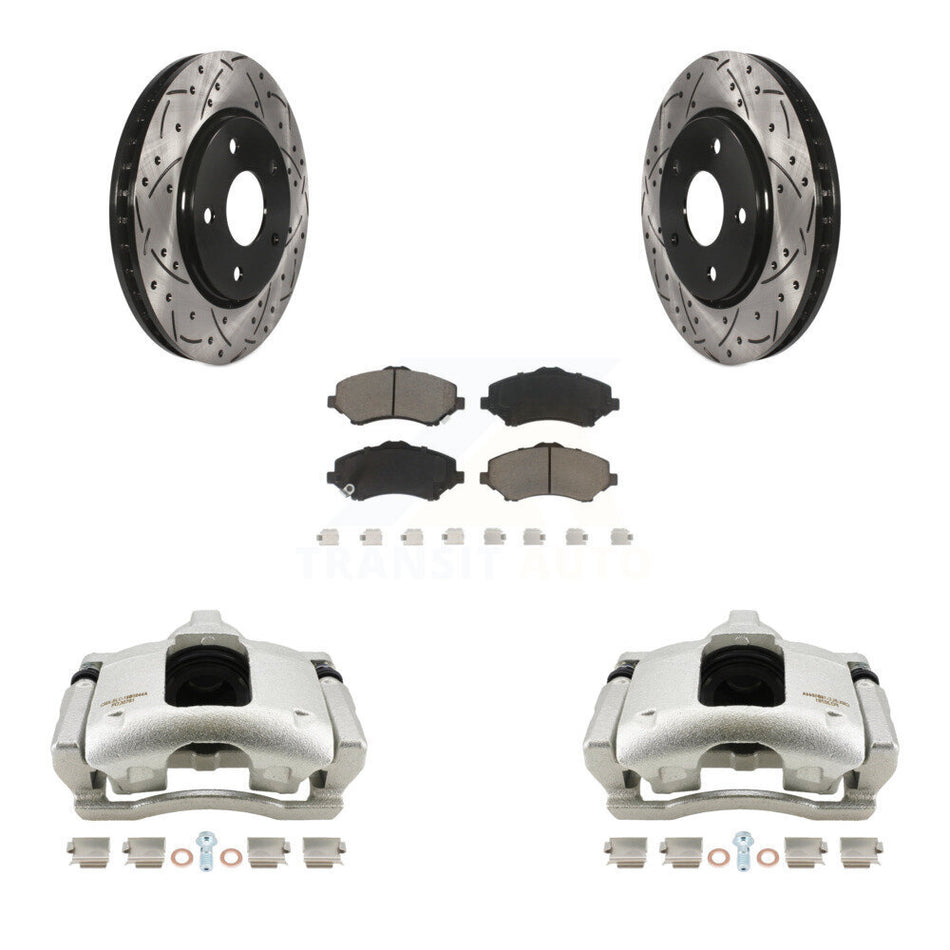 Front Disc Brake Coated Caliper Drilled Slotted Rotors And Ceramic Pads Kit For 2009-2011 Dodge Journey KCD-100197C