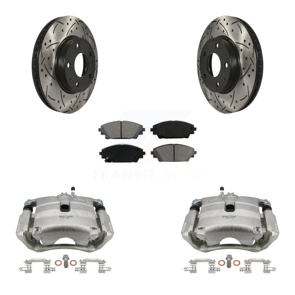 Front Disc Brake Coated Caliper Drilled Slotted Rotors And Semi-Metallic Pads Kit For 2016-2018 Mazda CX-3 FWD KCD-100197S