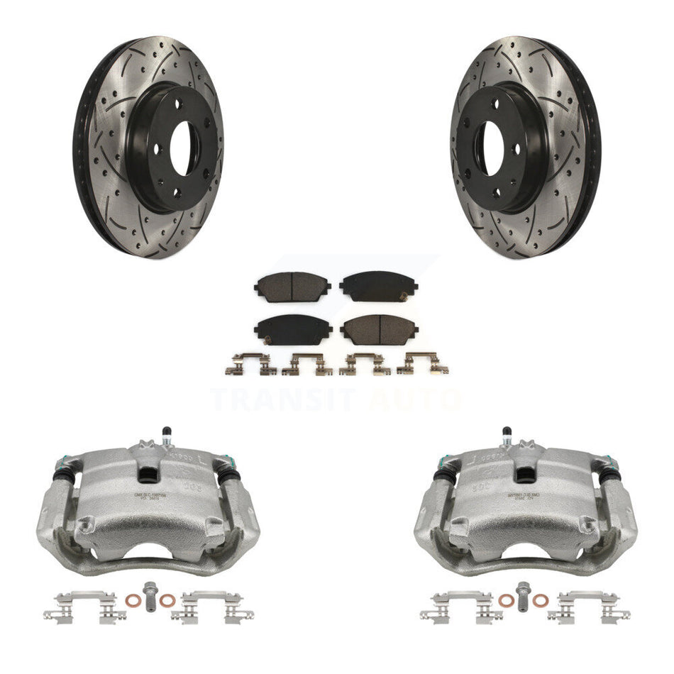 Front Disc Brake Coated Caliper Drilled Slotted Rotors And Ceramic Pads Kit For 2016-2018 Mazda CX-3 FWD KCD-100197T