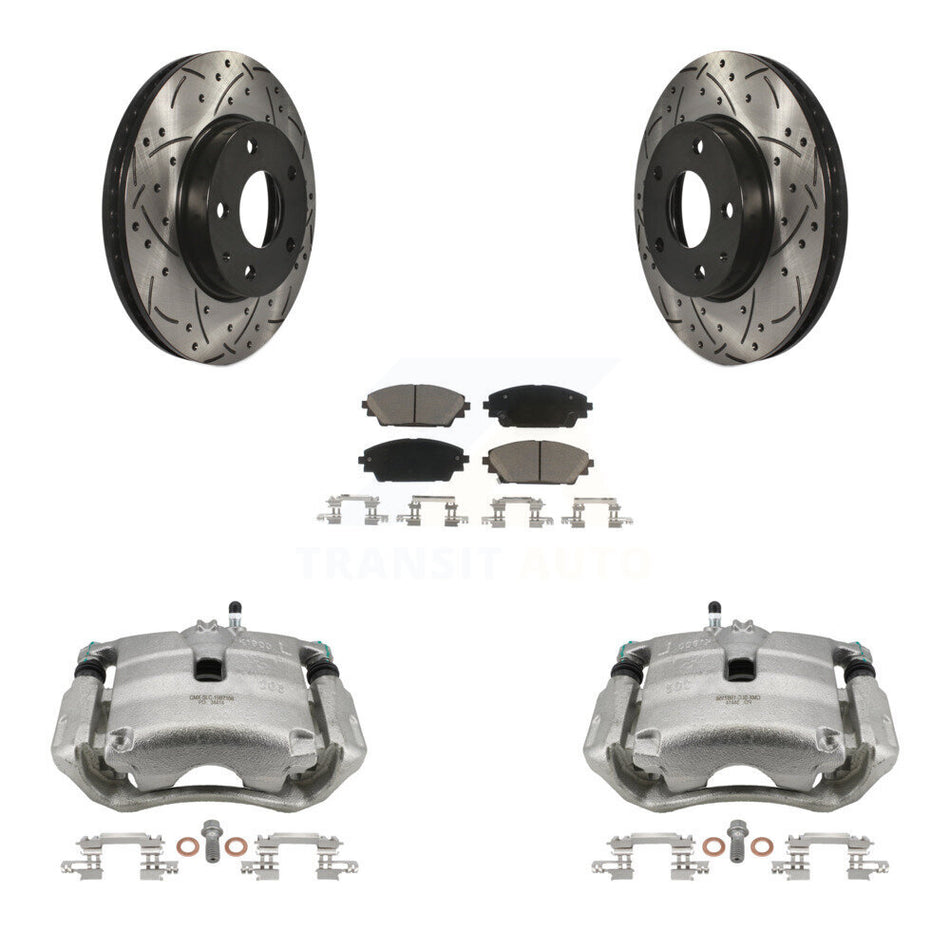 Front Disc Brake Coated Caliper Drilled Slotted Rotors And Ceramic Pads Kit For 2016-2018 Mazda CX-3 FWD KCD-100198C
