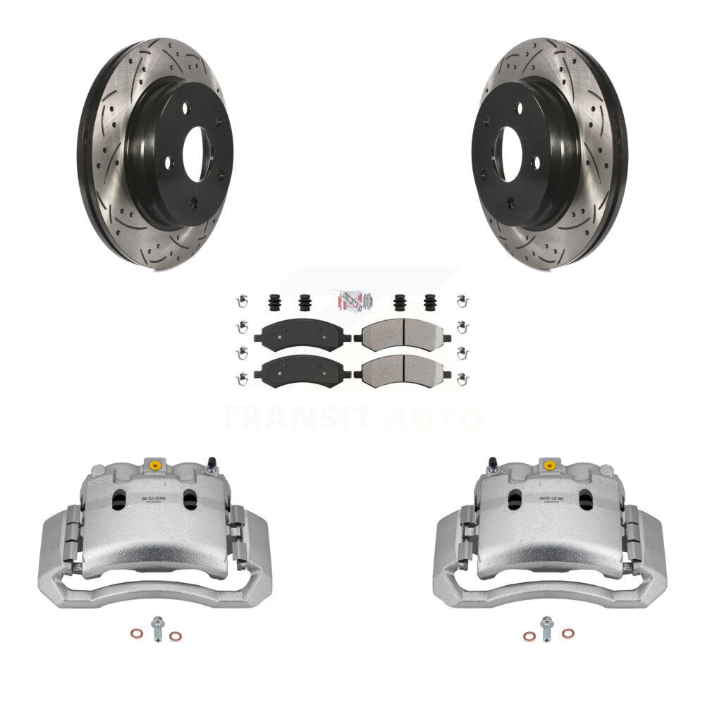 Front Brake Coated Caliper Drill Slotted Rotors Semi-Metallic Pad Kit For Dodge Ram 1500 KCD-100198N