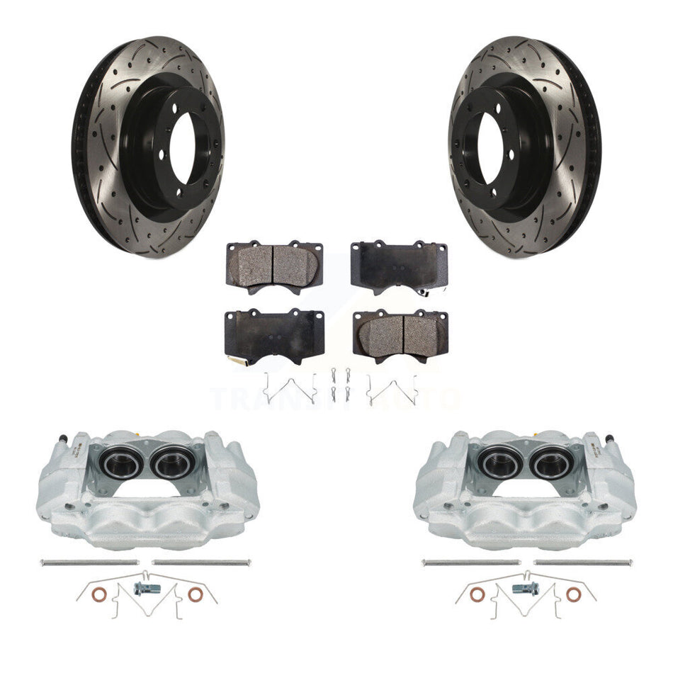 Front Disc Brake Coated Caliper Drilled Slotted Rotors And Semi-Metallic Pads Kit For Toyota 4Runner Lexus GX460 KCD-100198P