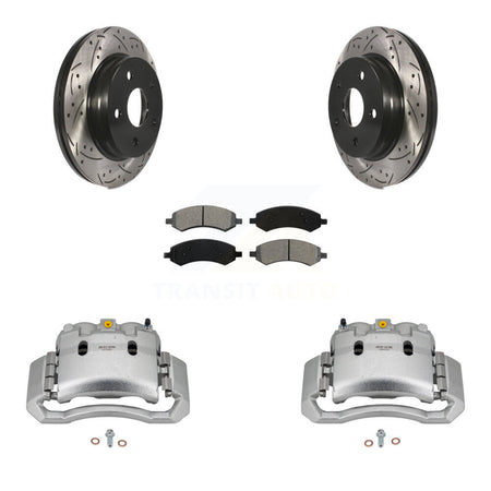 Front Brake Coated Caliper Drill Slotted Rotors Semi-Metallic Pad Kit For Dodge Ram 1500 KCD-100198S