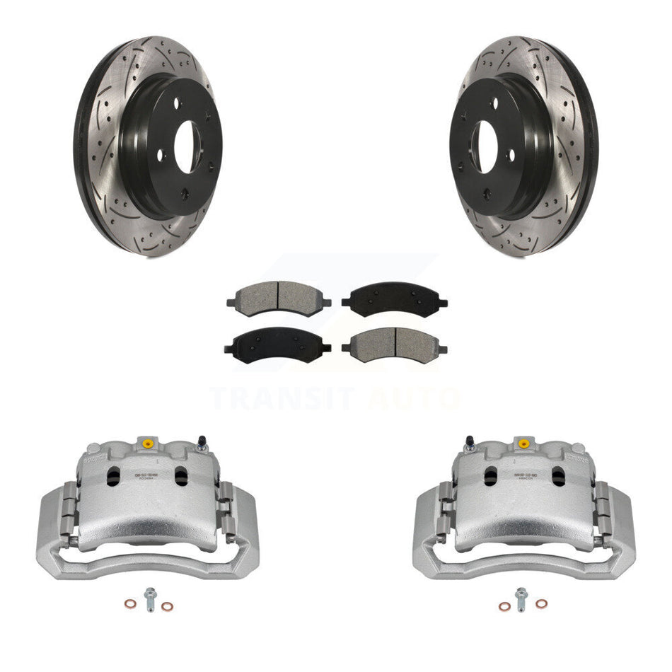 Front Brake Coated Caliper Drill Slotted Rotors Semi-Metallic Pad Kit For Dodge Ram 1500 KCD-100198S