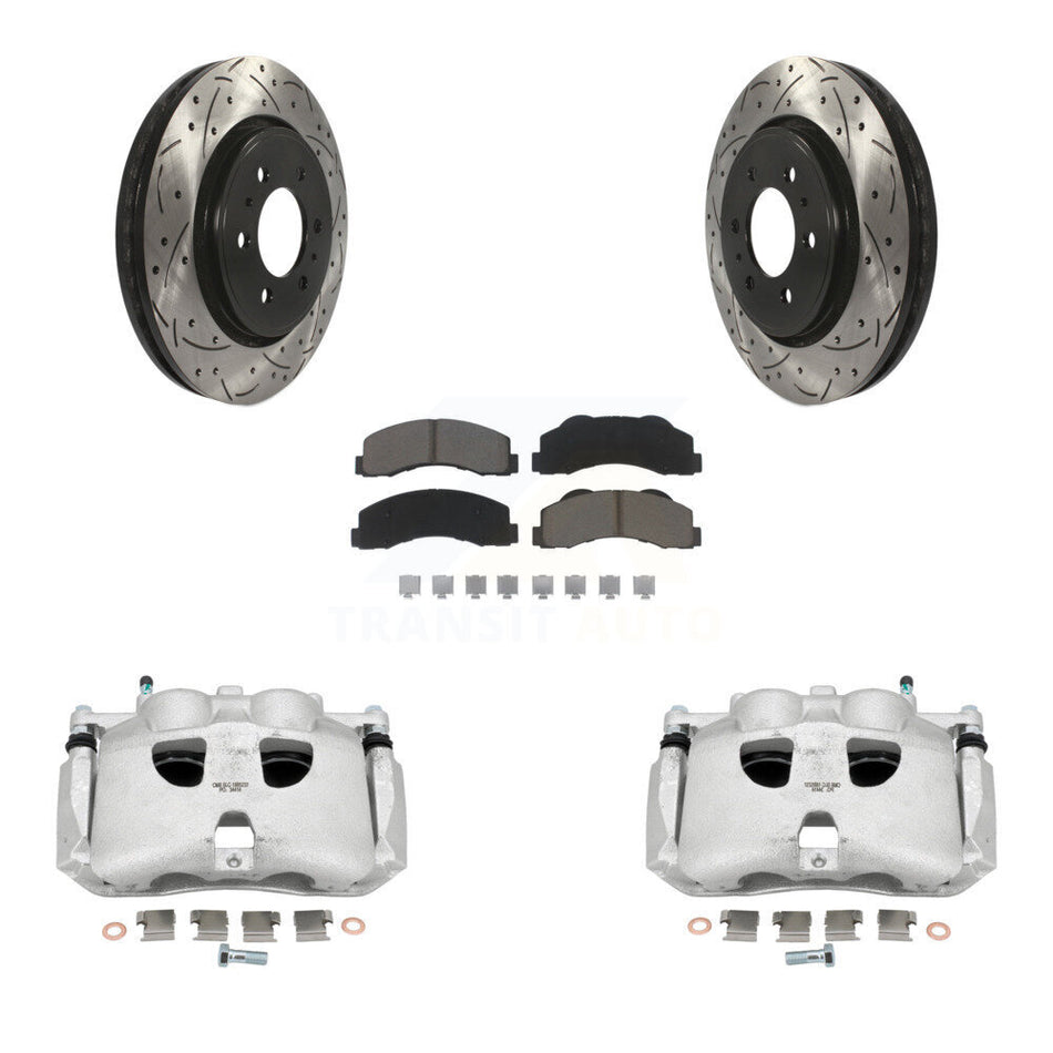 Front Disc Brake Coated Caliper Drilled Slotted Rotors And Ceramic Pads Kit For Ford F-150 Expedition Lincoln Navigator KCD-100199C