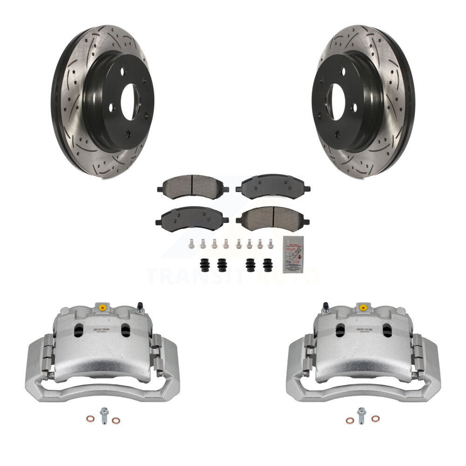 Front Brake Coated Caliper Drill Slotted Rotors Semi-Metallic Pad Kit For Dodge Ram 1500 KCD-100199N