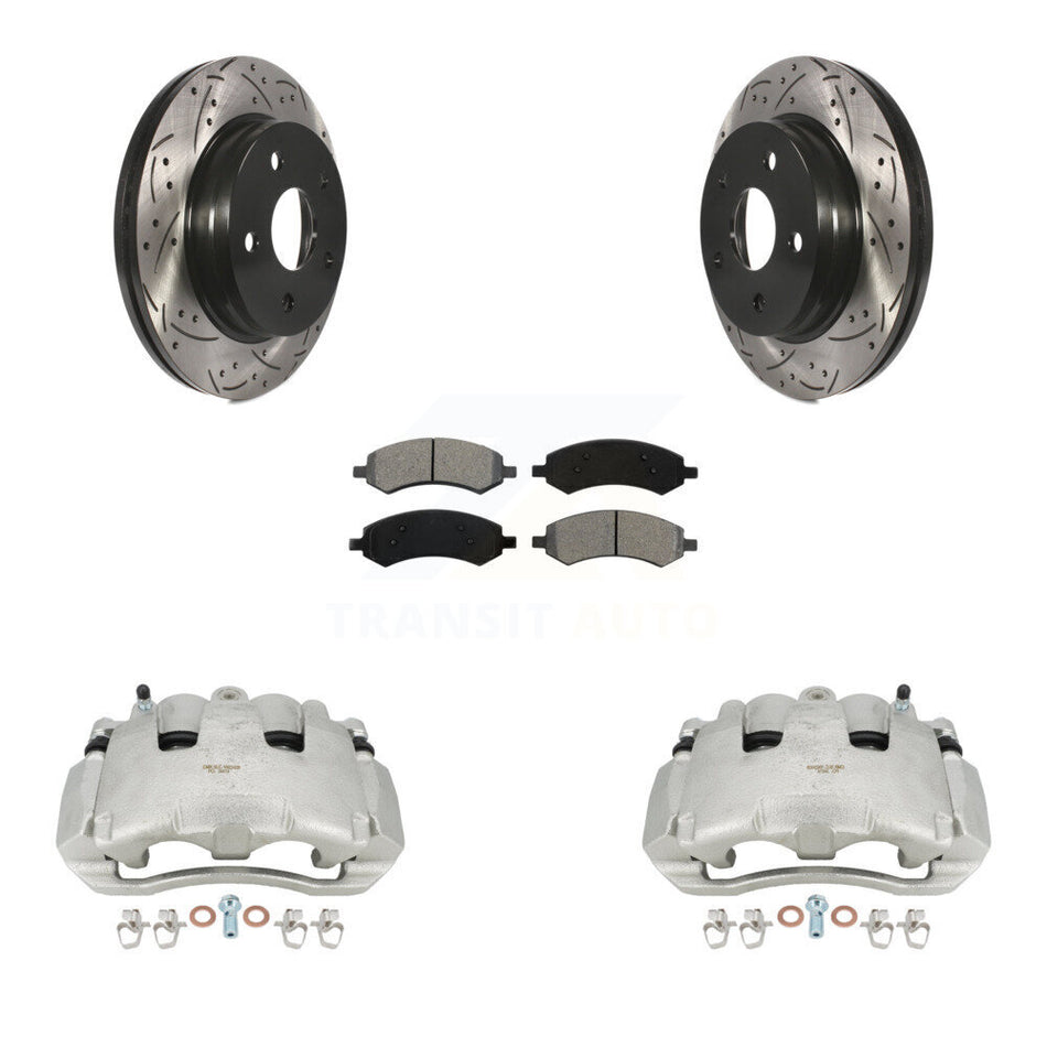 Front Disc Brake Coated Caliper Drilled Slotted Rotors And Semi-Metallic Pads Kit For Dodge Ram 1500 KCD-100199S
