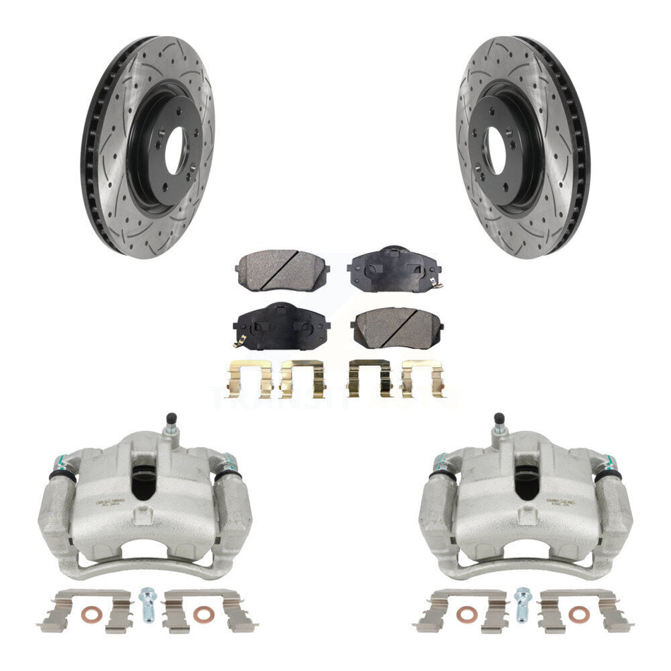 Front Disc Brake Coated Caliper Drilled Slotted Rotors And Ceramic Pads Kit For 2015 Hyundai Tucson FUEL CELL EV (FCEV) engine KCD-100199T by Transit Auto