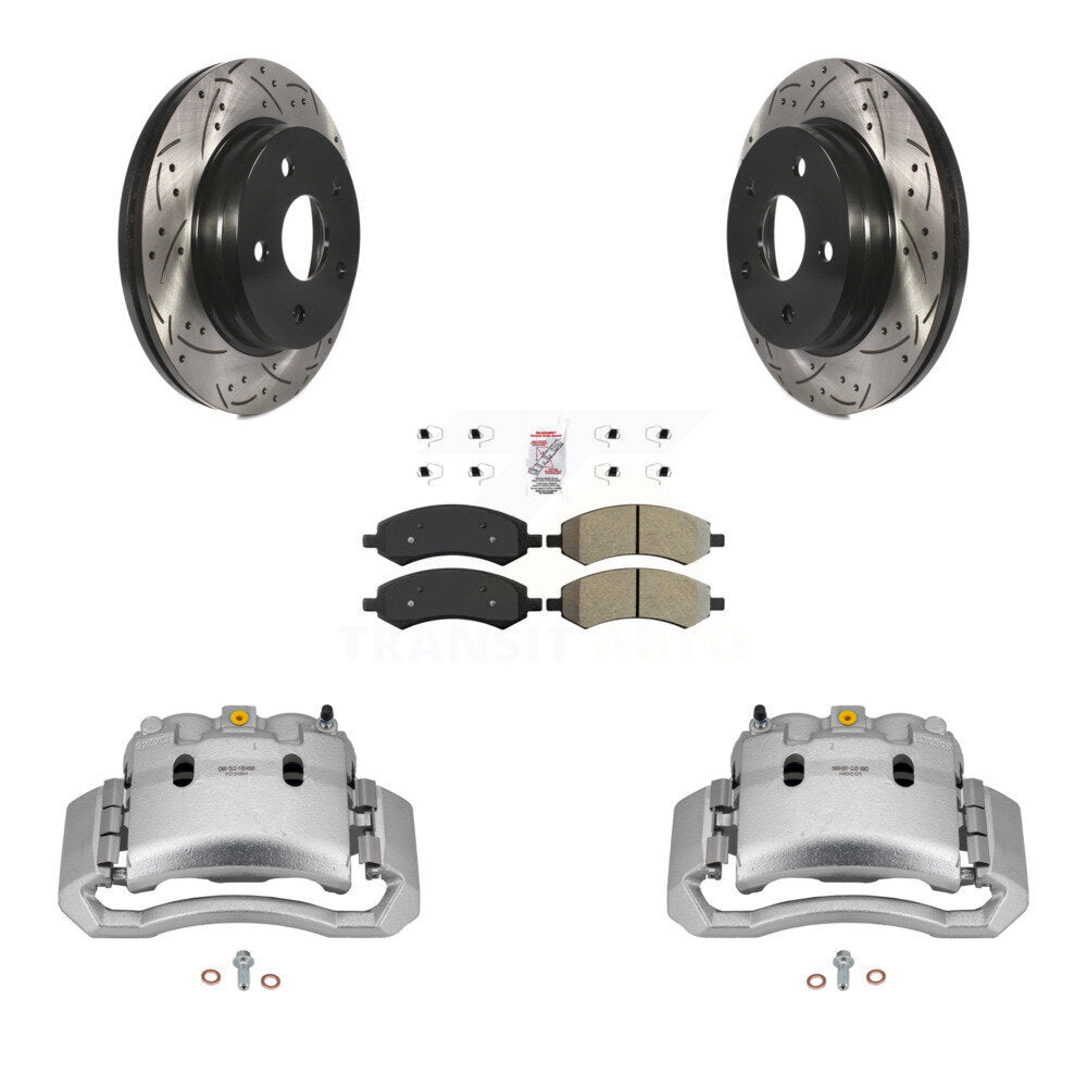 Front Brake Coated Caliper Drill Slotted Rotors Semi-Metallic Pad Kit For Dodge Ram 1500 KCD-100200N