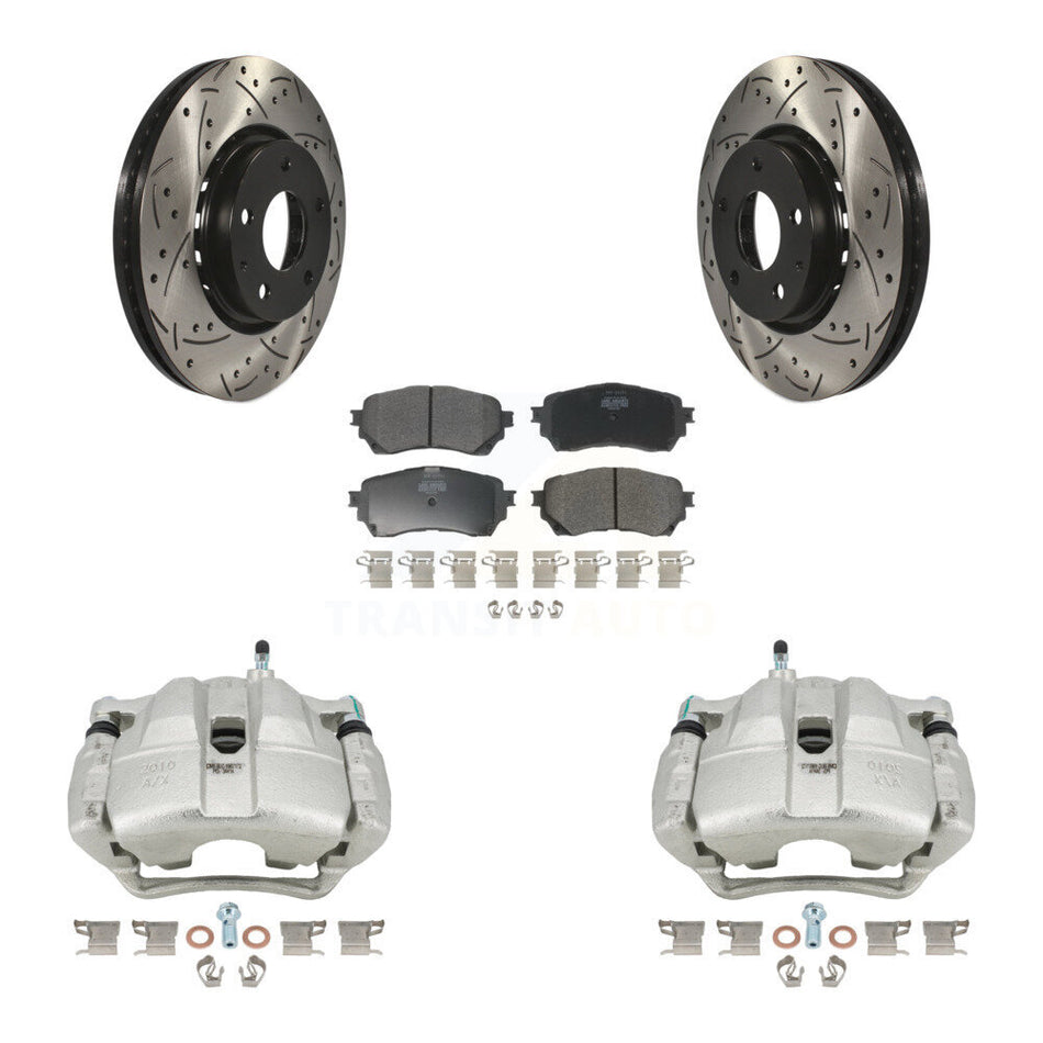 Front Disc Brake Coated Caliper Drilled Slotted Rotors Semi-Metallic Pad Kit For Mazda 6 KCD-100200P