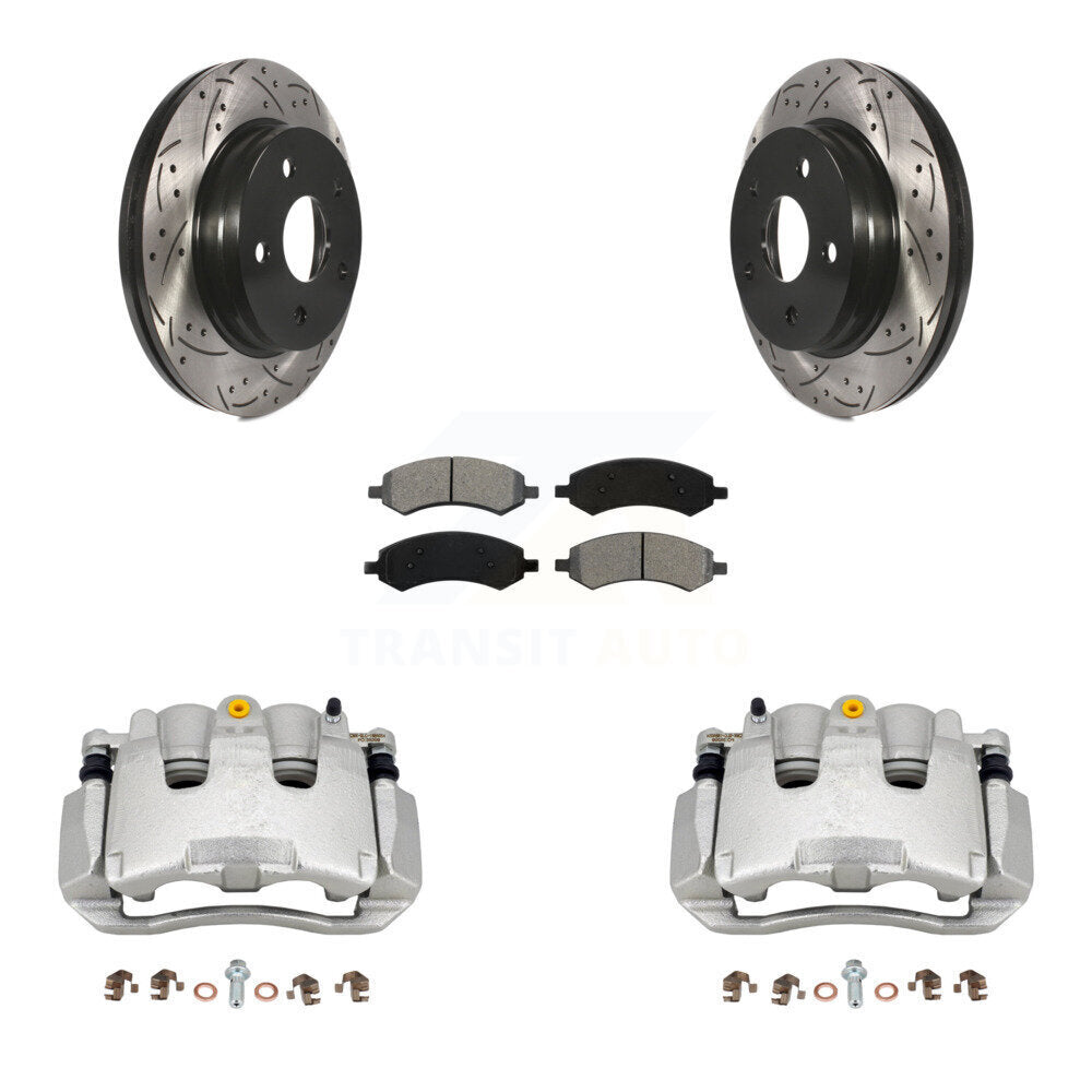 Front Brake Coat Caliper Drill Slot Rotor Semi-Metallic Pad Kit For Chrysler Aspen Dodge KCD-100200S