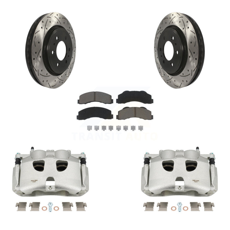 Front Disc Brake Coated Caliper Drilled Slotted Rotors And Ceramic Pads Kit For Ford F-150 KCD-100201C