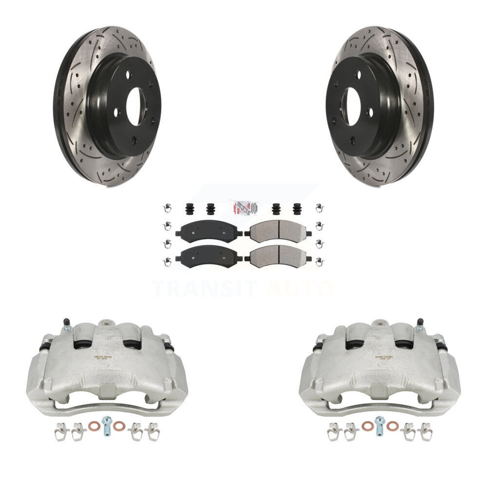 Front Disc Brake Coated Caliper Drilled Slotted Rotors And Semi-Metallic Pads Kit For Dodge Ram 1500 KCD-100201N