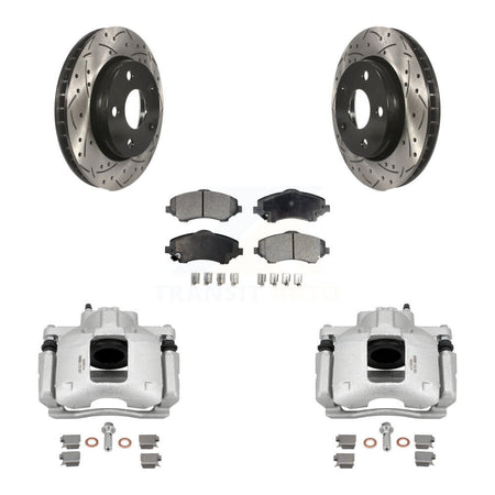 Front Disc Brake Coated Caliper Drill Slot Rotor Semi-Metallic Pad Kit For Jeep Wrangler KCD-100201P