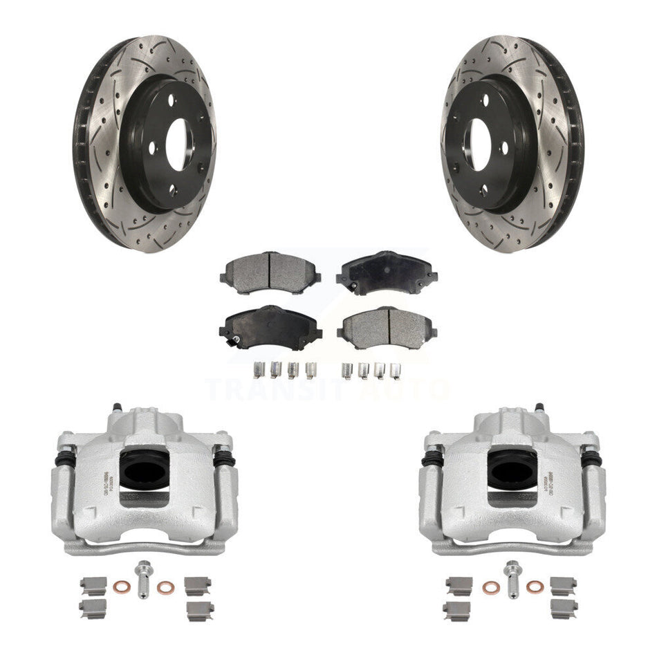 Front Disc Brake Coated Caliper Drill Slot Rotor Semi-Metallic Pad Kit For Jeep Wrangler KCD-100201P