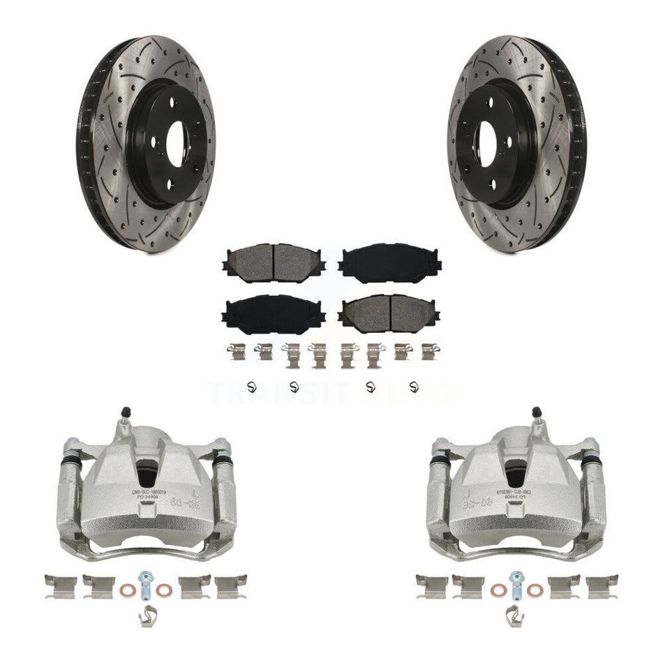 Front Disc Brake Coated Caliper Drilled Slot Rotor Semi-Metallic Pad Kit For Lexus IS250 KCD-100201S