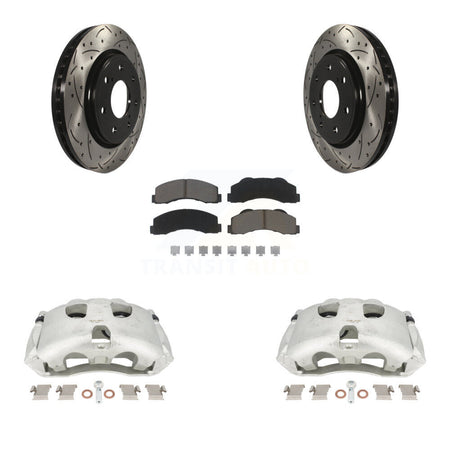 Front Disc Brake Coated Caliper Drilled Slotted Rotors And Ceramic Pads Kit For 2010-2011 Ford F-150 With 7 Lug Wheels KCD-100202C by Transit Auto