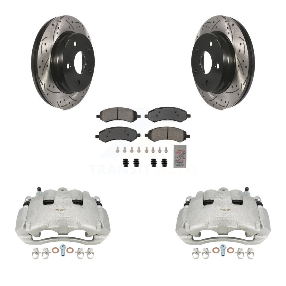 Front Brake Coated Caliper Drill Slotted Rotors Semi-Metallic Pad Kit For Dodge Ram 1500 KCD-100202N