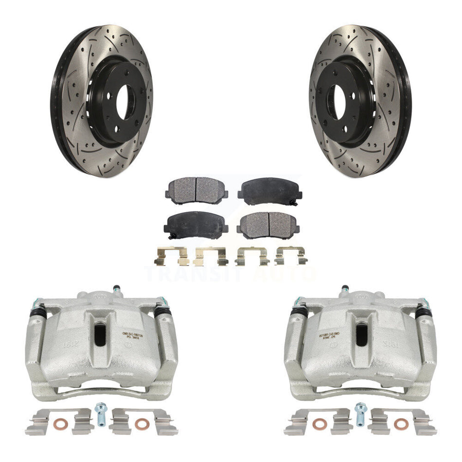 Front Disc Brake Coated Caliper Drilled Slotted Rotors And Ceramic Pads Kit For Mazda CX-5 KCD-100202T