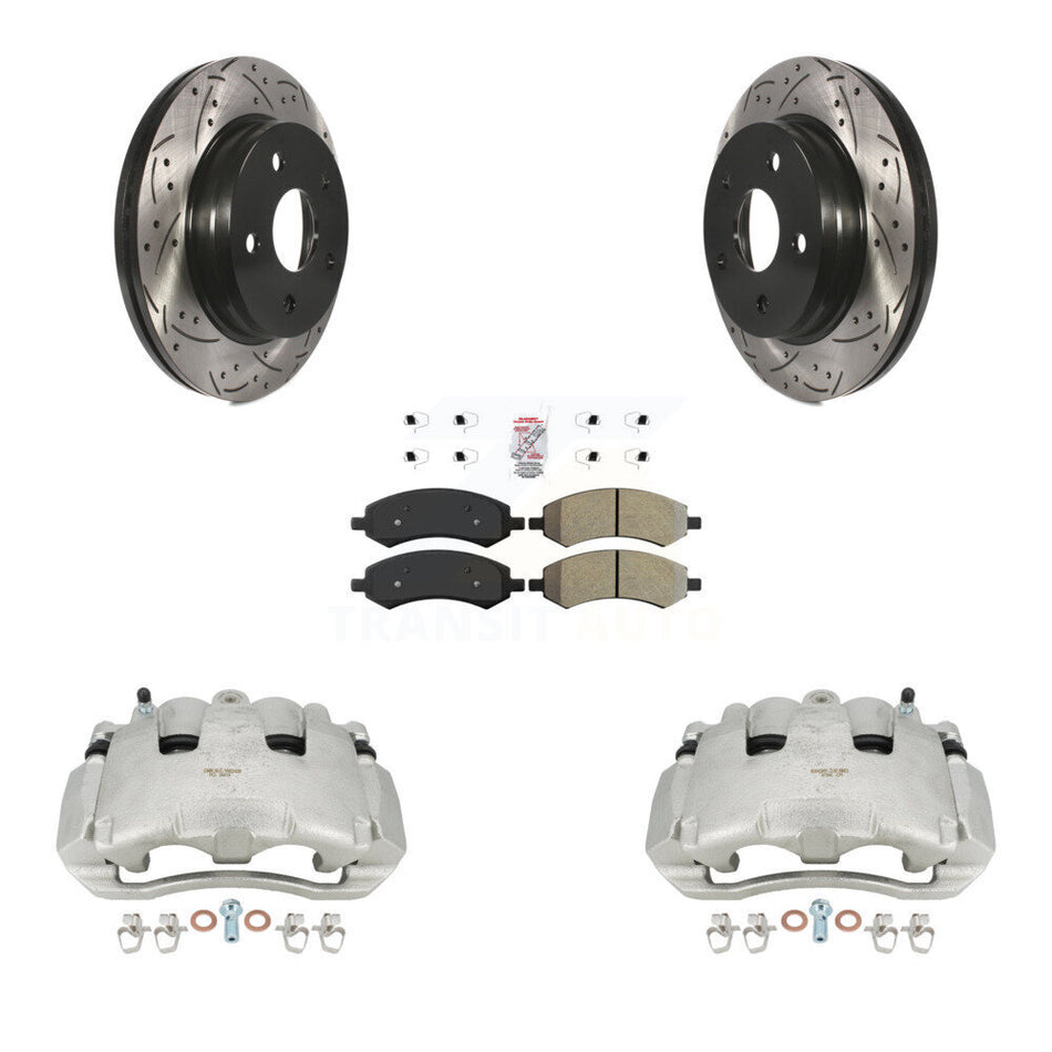Front Disc Brake Coated Caliper Drilled Slotted Rotors And Semi-Metallic Pads Kit For Dodge Ram 1500 KCD-100203N