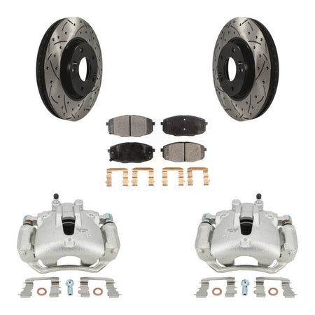 Front Disc Brake Coated Caliper Drilled Slotted Rotors And Semi-Metallic Pads Kit For Kia Forte5 2.0L KCD-100203P by Transit Auto