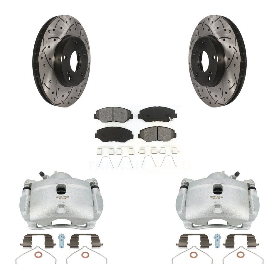 Front Disc Brake Coated Caliper Drilled Slotted Rotors And Semi-Metallic Pads Kit For 2003-2011 Honda Element KCD-100203S