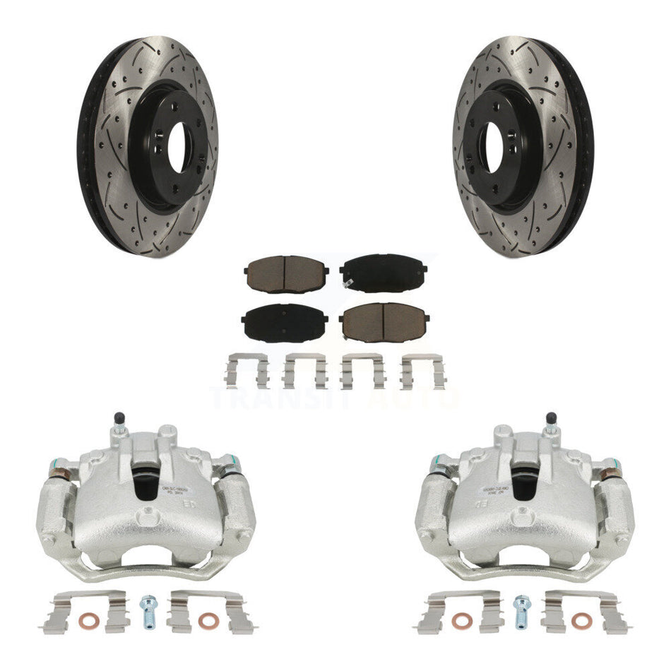 Front Disc Brake Coated Caliper Drilled Slotted Rotors And Ceramic Pads Kit For Kia Forte5 2.0L KCD-100204C