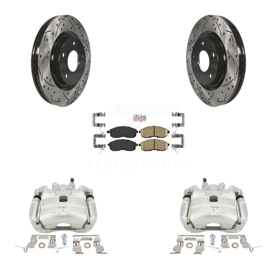Front Disc Brake Coated Caliper Drilled Slotted Rotors And Ceramic Pads Kit For Nissan Juke KCD-100204N