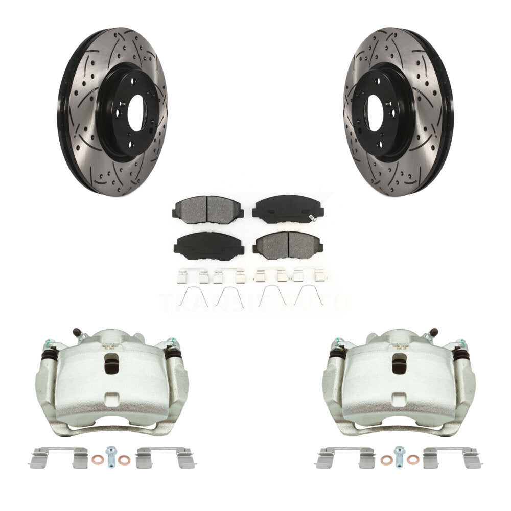 Front Brake Coat Caliper Drill Slot Rotor Semi-Metallic Pad Kit For 2005-2006 Honda CR-V KCD-100204S